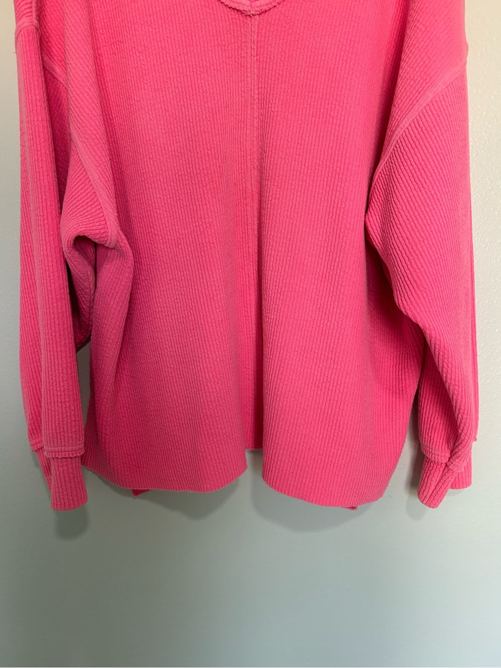 Aerie Wonder Oversized Textured Knit V-Neck Slouchy Sweatshirt Lounge Pink XL - Picture 4 of 7